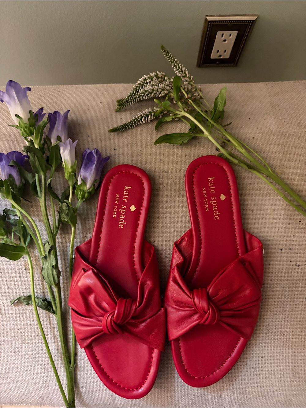 kate spade Red Knotted Slide Mules